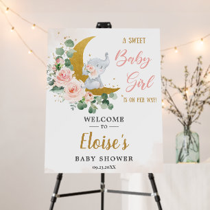 Blush Floral Elephant Girl Baby Shower Welcome Foam Board