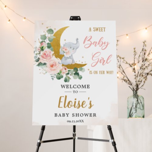 Blush Floral Elephant Girl Baby Shower Welcome Foam Board