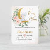 Blush Floral Elephant Over the Moon Baby Shower  Invitation (Standing Front)