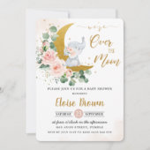 Blush Floral Elephant Over the Moon Baby Shower  Invitation (Front)