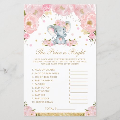 Blush Floral Elephant The Price is Right Game