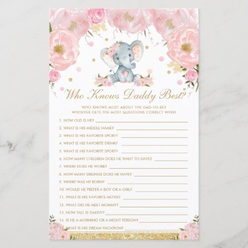 Blush Floral Elephant Who Knows Daddy Best Game