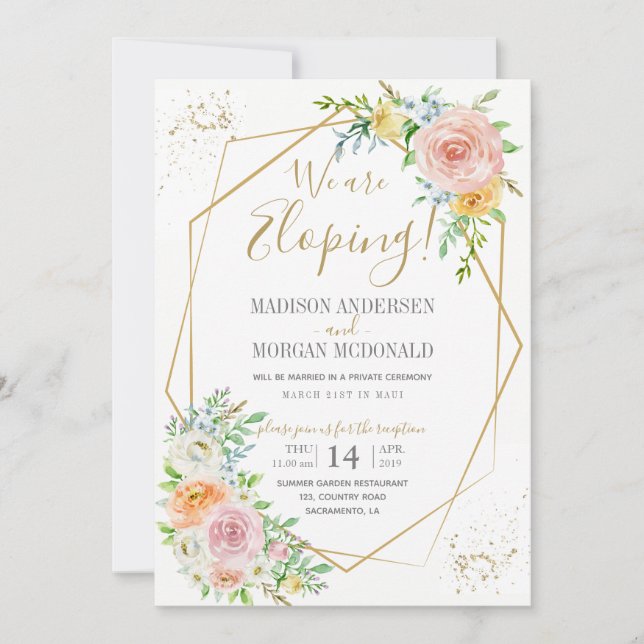 Blush floral Elopement reception invitation (Front)