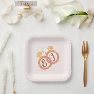 Blush Floral Engagement Paper Plates Editable