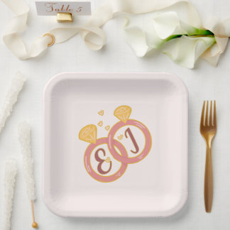 Blush Floral Engagement Paper Plates Editable