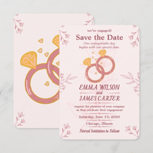 Blush Floral Engagement Save the Date Editable