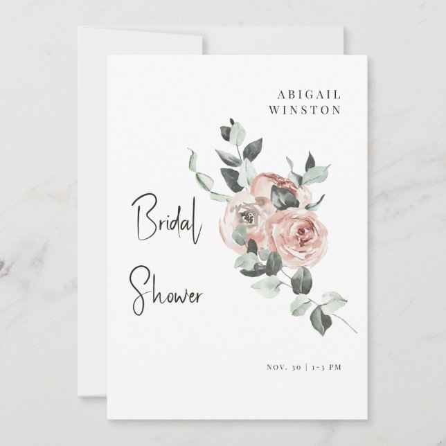 Blush Floral & Eucalyptus Bridal Shower Invitation (Front)