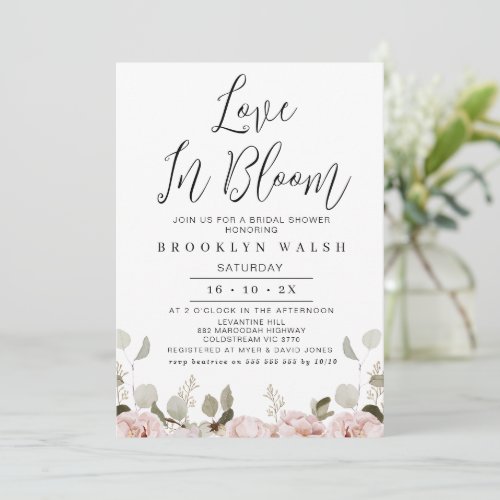 Blush Floral Eucalyptus Love Bloom Bridal Shower Invitation