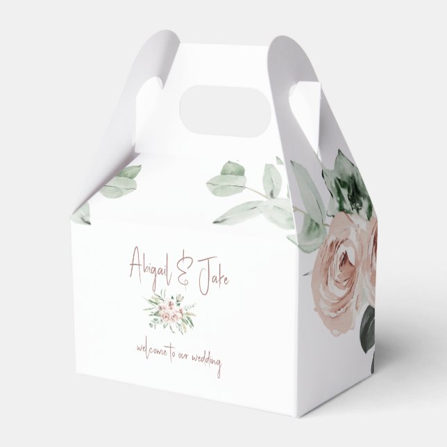Blush Floral Eucalyptus Wedding Favor Boxes (Front Side)