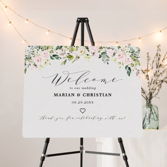 Blush Floral Eucalyptus Welcome Wedding Foam Board (In Situ (Stand))