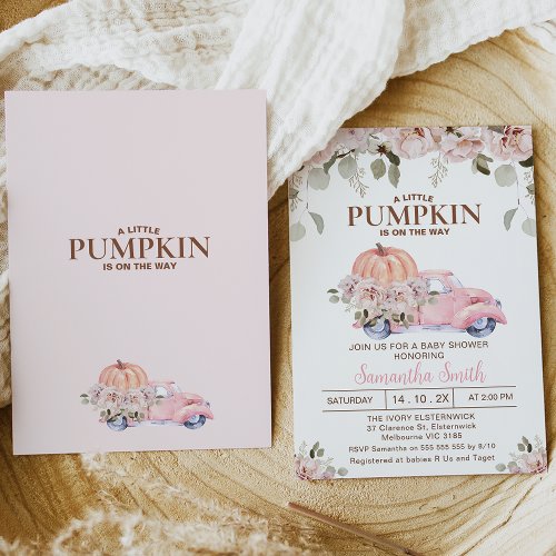 Blush Floral Feminine Little Pumpkin Baby Shower Invitation