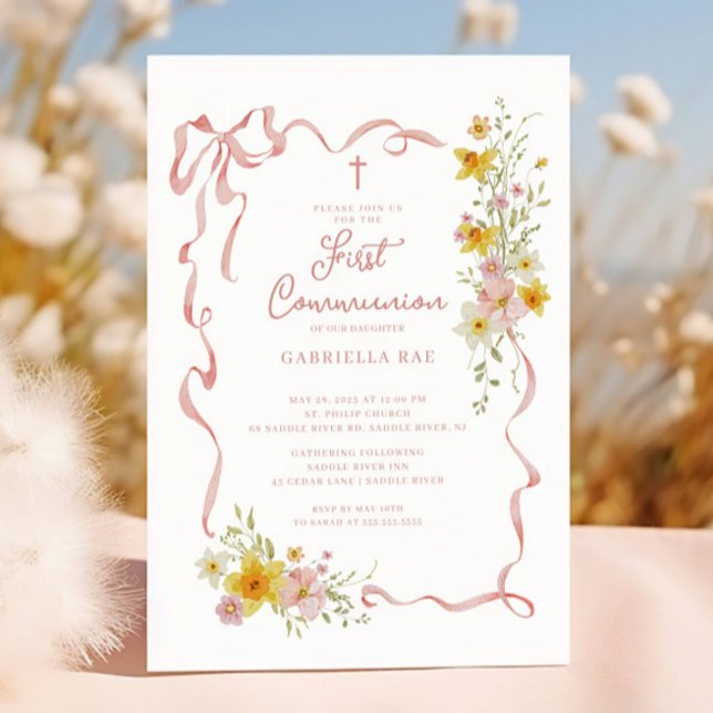Blush Floral First Communion Invitation (Creator Uploaded)