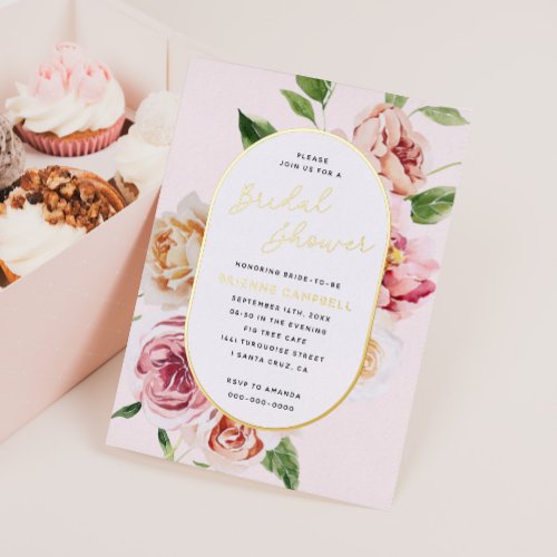 Blush Floral Foil Pressed Modern Bridal Shower Foi Foil Invitation