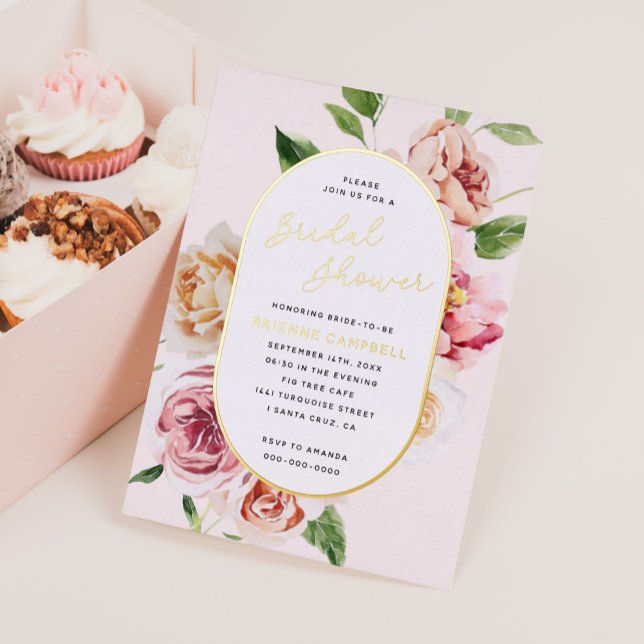 Blush Floral Foil Pressed Modern Bridal Shower Foi Foil Invitation (Creator Uploaded)