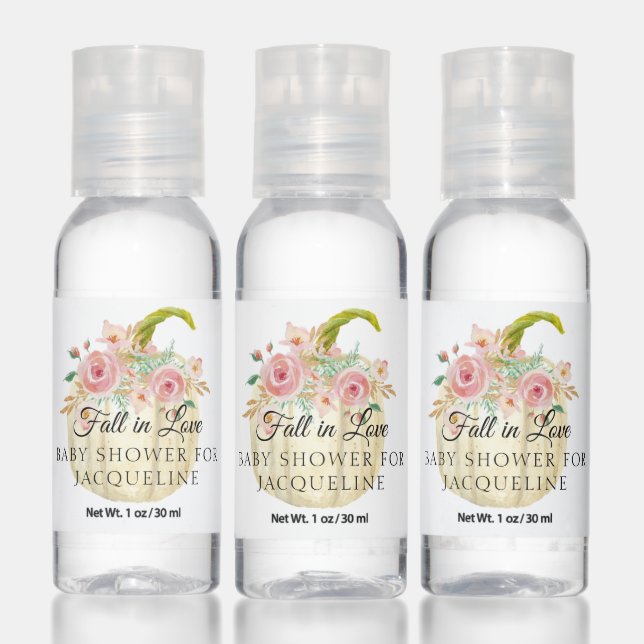 Blush Floral Foliage Pumpkin Baby Girl Shower Hand Sanitizer (Set)