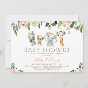 Blush Floral Foliage Safari Baby Shower Invitation
