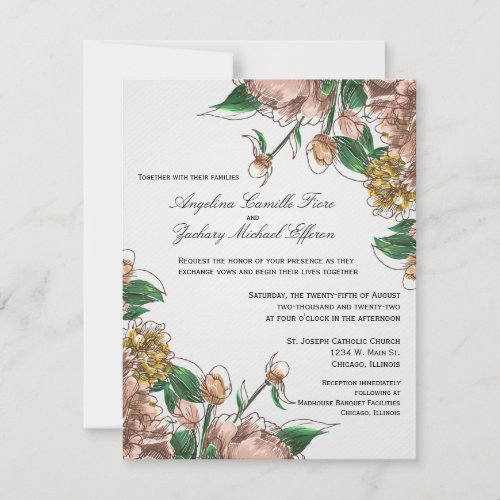 Blush Floral Formal Wedding Invite