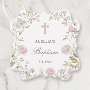 Blush Floral Frame Baptism Favor Tags