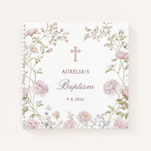 Blush Floral Frame Baptism Guest Book