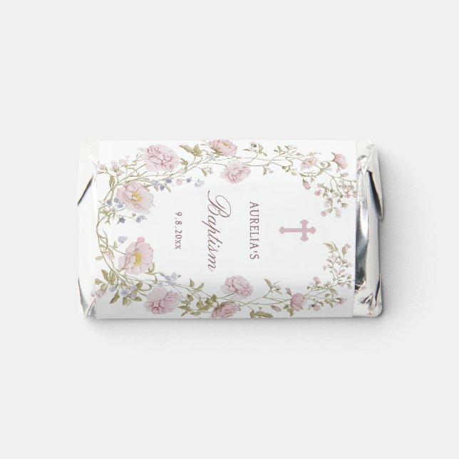 Blush Floral Frame Baptism Hershey's Miniatures (Front)