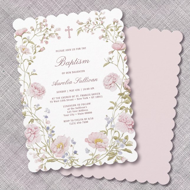Blush Floral Frame Baptism Invitation (Creator Uploaded)