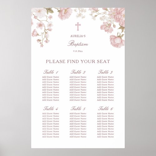 Blush Floral Frame Baptism Seating Chart