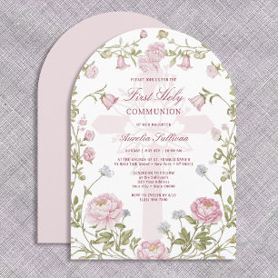 Blush Floral Frame Holy Cross First Holy Communion Invitation