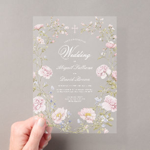 Blush Floral Frame Religious Wedding Acrylic Invitations