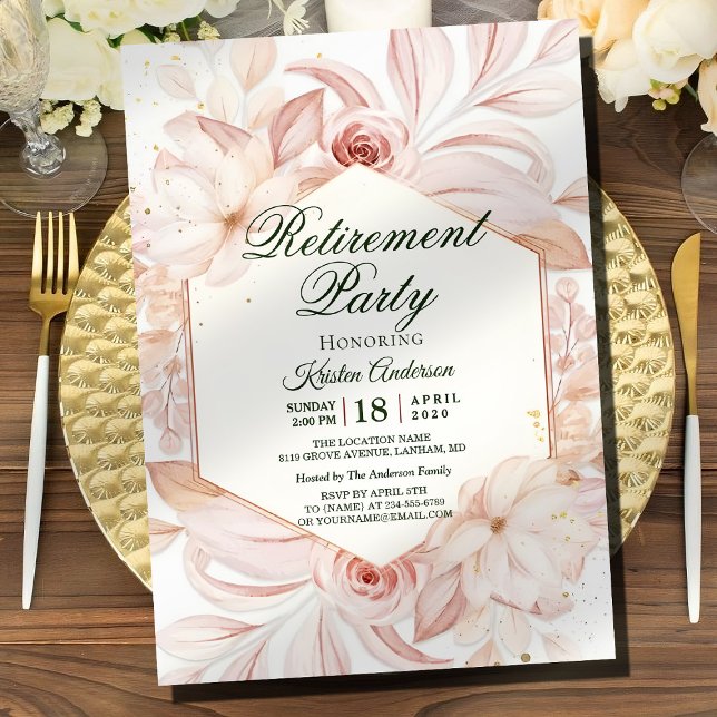 Blush Floral Frame Retirement Party  Invitation (Creator Uploaded)