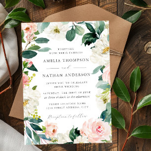 Blush Floral Frame Wedding Invitation