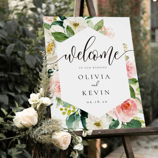 Blush Floral Frame Wedding Welcome Sign (Creator Uploaded)