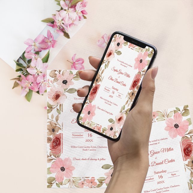 Blush Floral Garden Border Wedding Invitation (Blush Floral Garden Border Wedding Invitation)