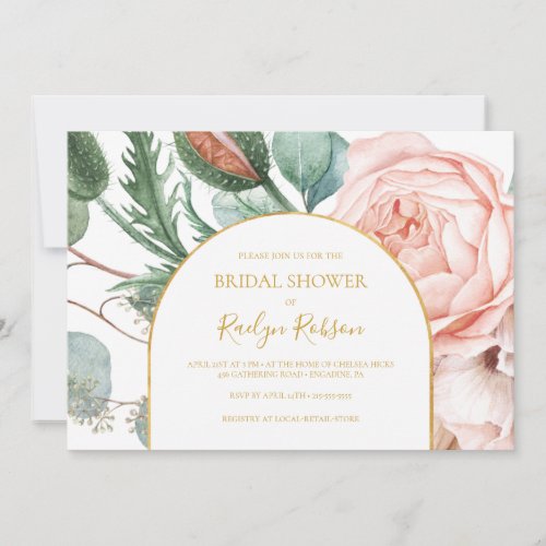 Blush Floral Garden  Horizontal Bridal Shower Invitation