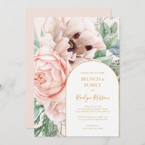 Blush Floral Garden  Pastel Brunch and Bubbly Invitation