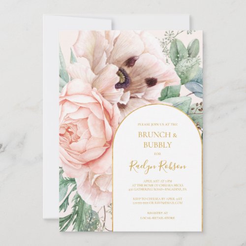 Blush Floral Garden  Pastel Brunch and Bubbly Invitation