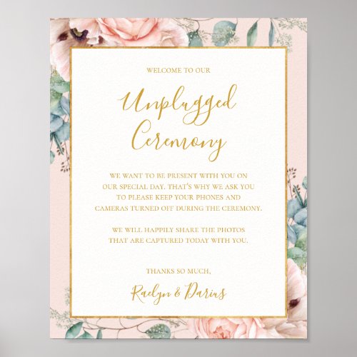 Blush Floral Garden Pastel Unplugged Ceremony Sign