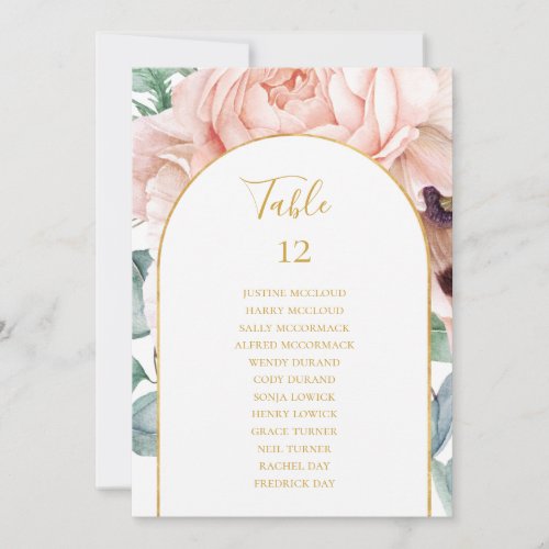 Blush Floral Garden  Table Number Seating Chart