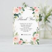Blush Floral Geometric Botanical Bridal Shower Thank You Card (Standing Front)