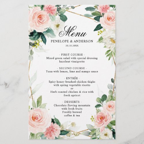 Blush Floral Geometric Botanical Wedding Menu