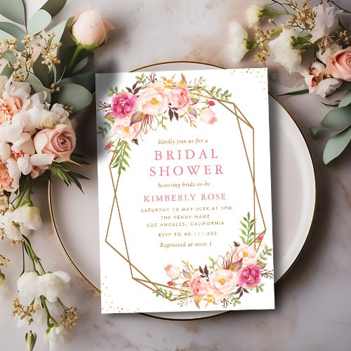 blush floral geometric bridal shower invitation