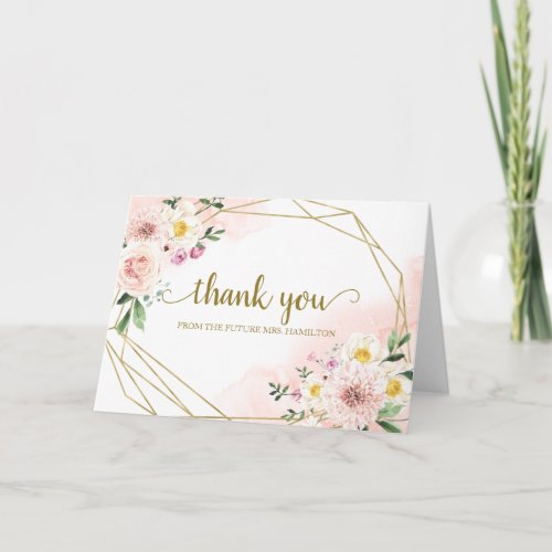 Blush Floral Geometric Bridal Shower Thank You Card