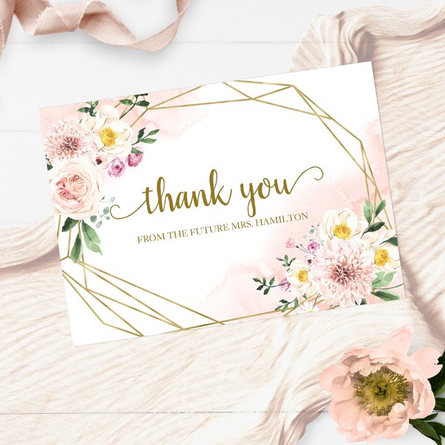 Blush Floral Geometric Bridal Shower Thank You Holiday Card (Creator Uploaded)