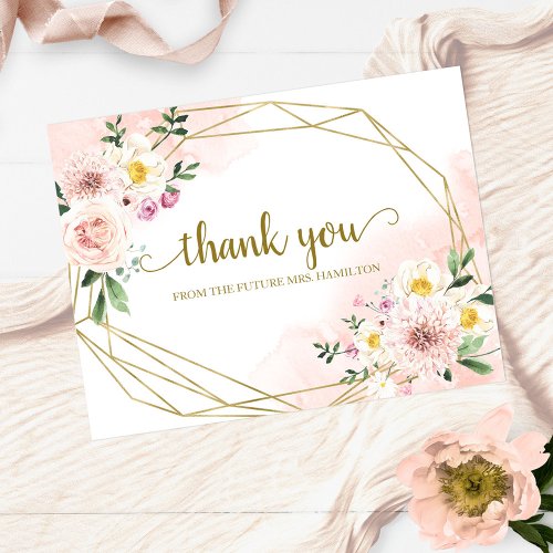 Blush Floral Geometric Bridal Shower Thank You Postcard