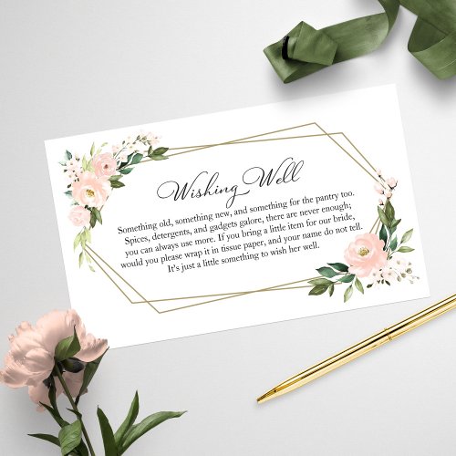 Blush Floral Geometric Bridal Shower Wishing Well Enclosure Card