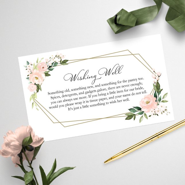 Blush Floral Geometric Bridal Shower Wishing Well Enclosure Card (Creator Uploaded)
