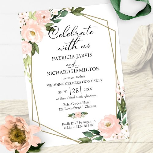 Blush Floral Geometric Casual Wedding Invitation