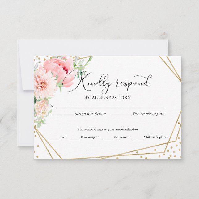 Blush Floral Geometric Elegant Wedding RSVP Card (Front)
