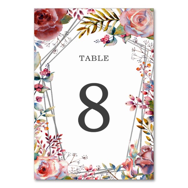 Blush Floral Geometric Frame Wedding Table Number  (Front)