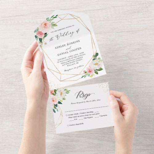 Blush Floral Geometric Wedding No ENV needed All In One Invitation