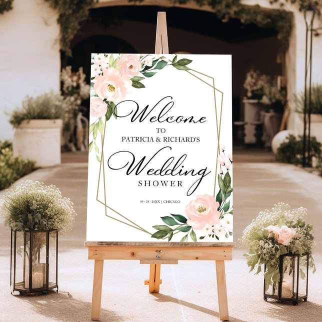 Blush Floral Geometric Wedding Shower Welcome Sign (Creator Uploaded)